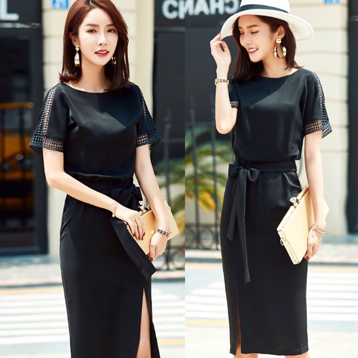 váy suông cổ V dáng dài xẻ tà 3 màu trẻ trung  Shopee Việt Nam